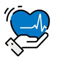 Blue heart in hand icon