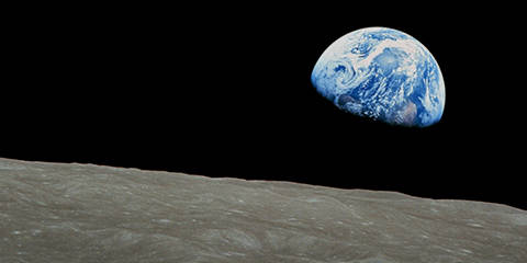 Earth rise from the moon surface
